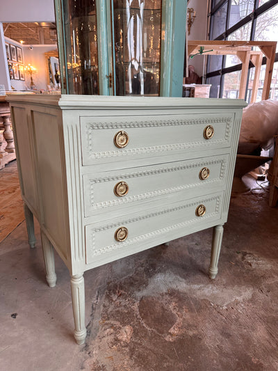 Light Green Swedish Nightstand with Fluted Round Legs