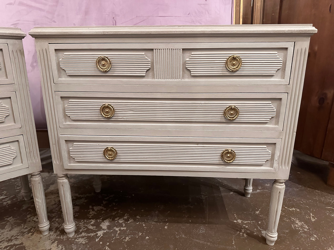 Gray Swedish Chest with Reeded Details