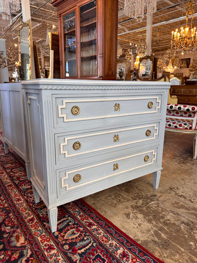 Swedish Chest with Dentil Molding in Blue & White | Le Chateau | European Luxury Furniture in Atlanta