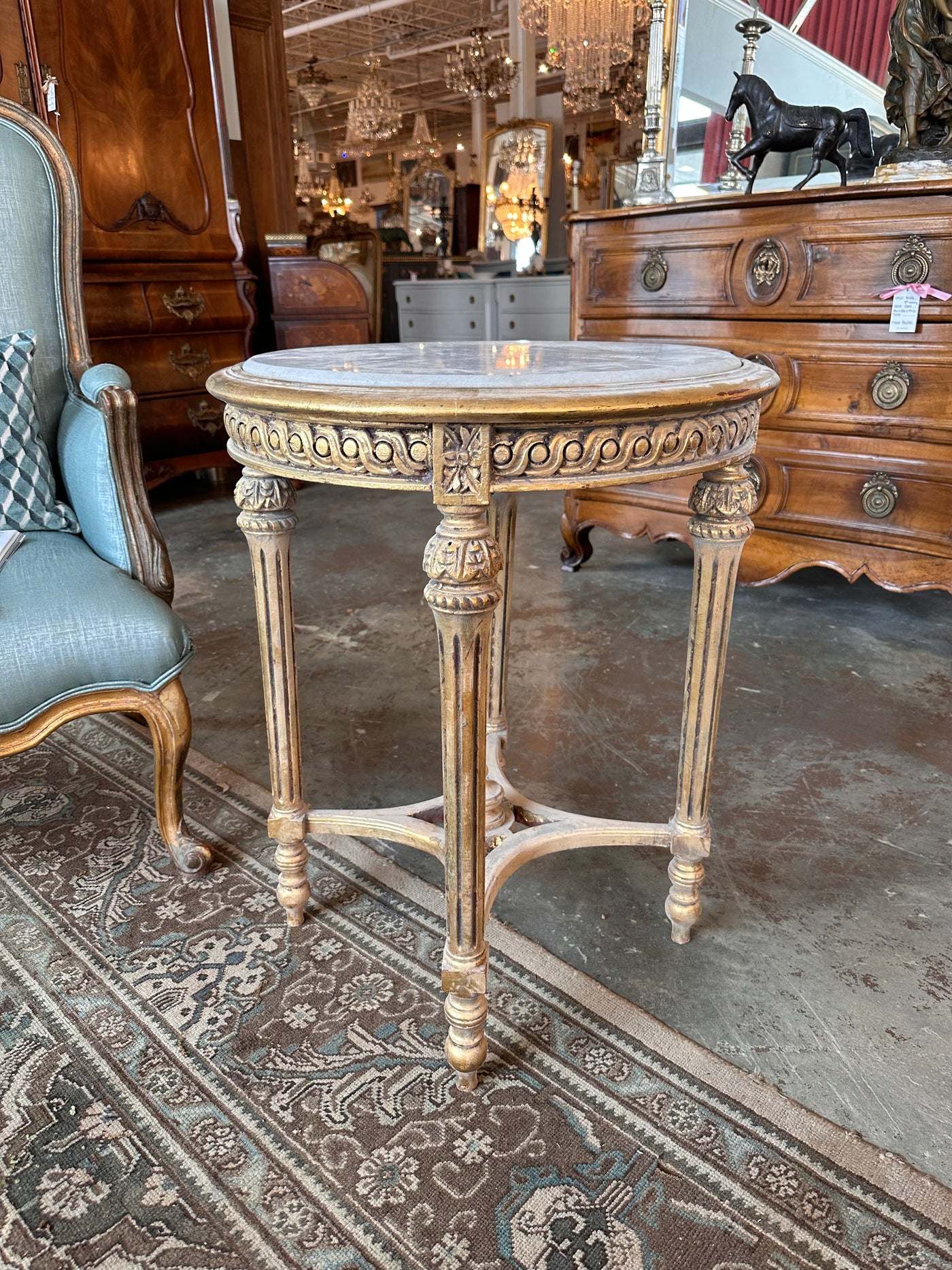 Antique French Marble Top Louis XVI Gilded Side Table | Le Chateau | European Luxury Furniture in Atlanta