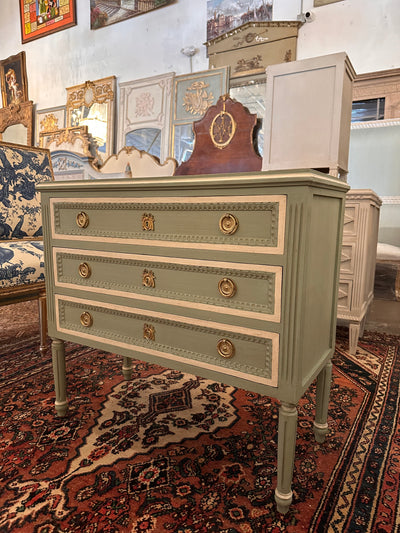 Green & White Swedish Chest with Rounded Legs | Le Chateau | European Luxury Furniture in Atlanta