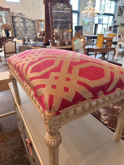 Pink Printed Louis XVI Bench with Ballerina Legs | Le Chateau | European Luxury Furniture in Atlanta