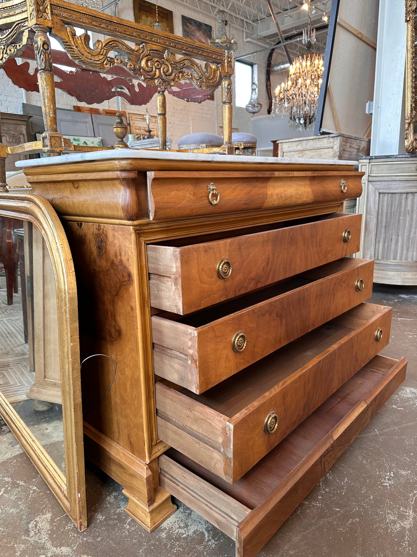 Louis Philippe Burl Wood Chest with White Marble Top