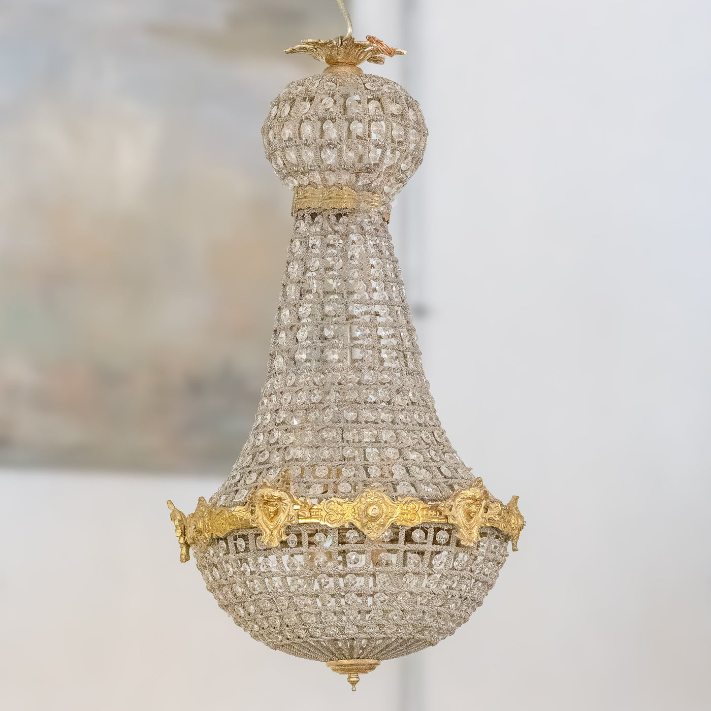 Antique French Basket Chandelier with Brass and Crystal Accents | Le Chateau | European Luxury Furniture in Atlanta