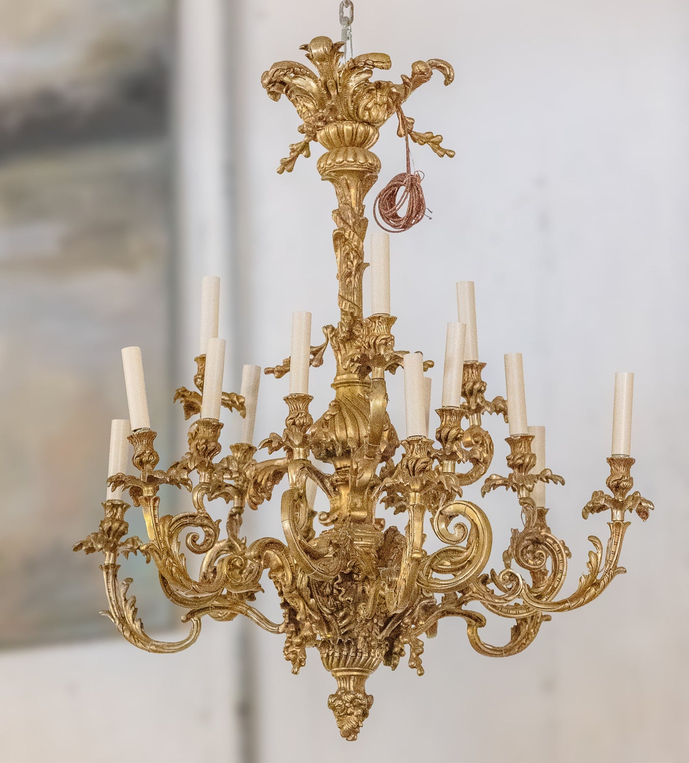Grand Antique Brass Candelabra Chandelier with Intricate Carvings | Le Chateau | European Luxury Furniture in Atlanta