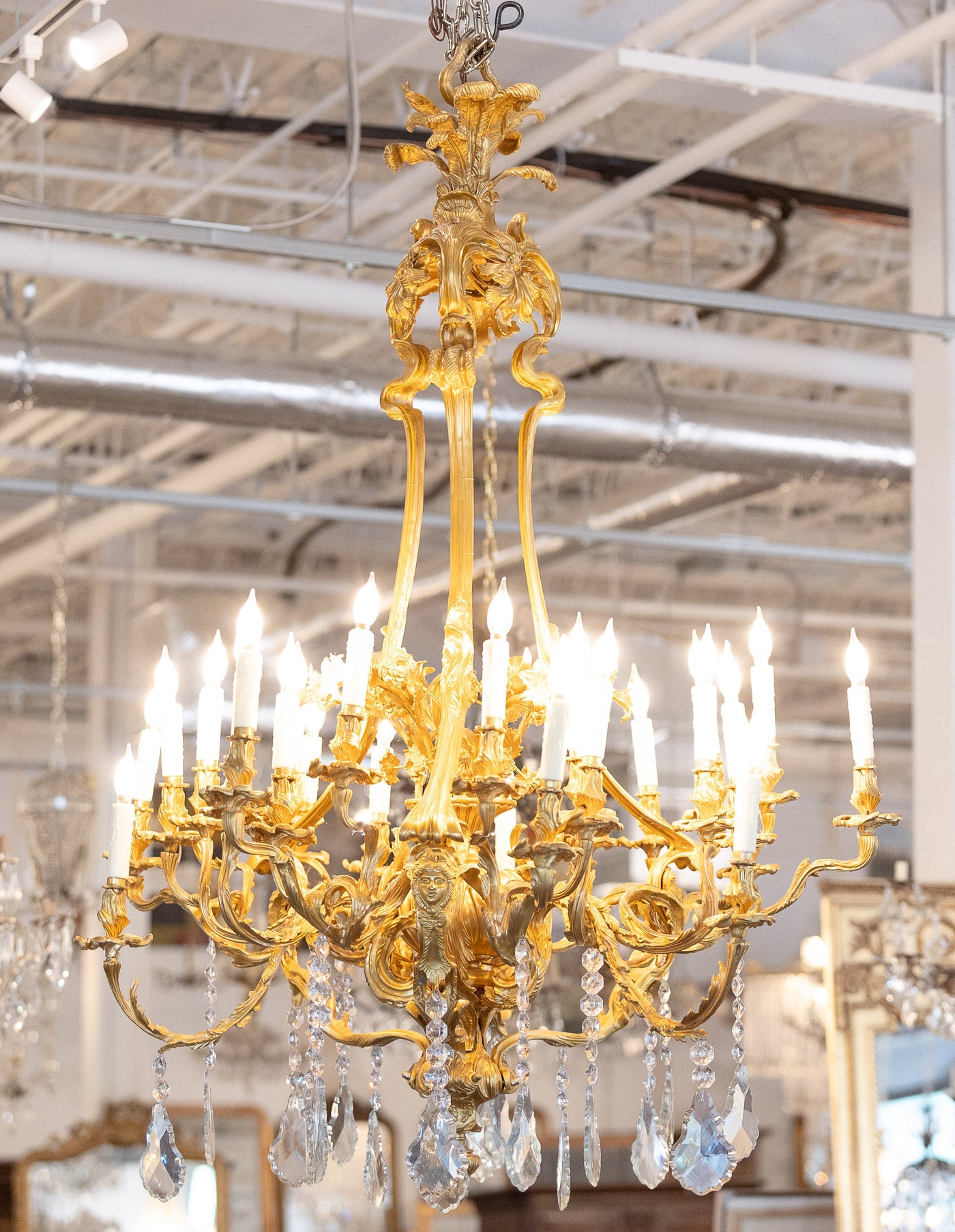 French Rococo Brass Chandelier - Gilded Carvings