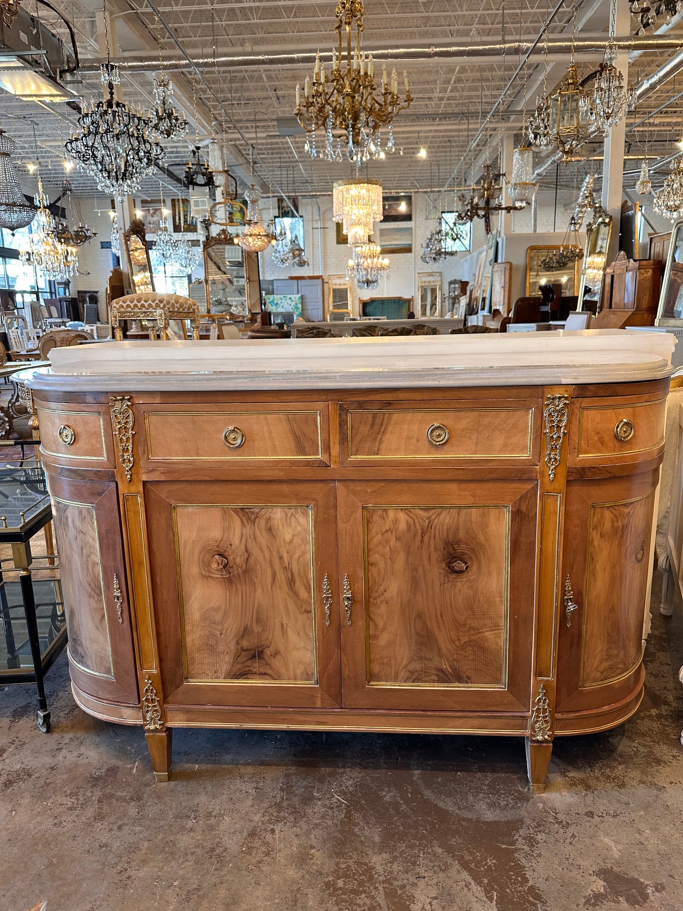 19th Century Burl Wood Demilune Buffet