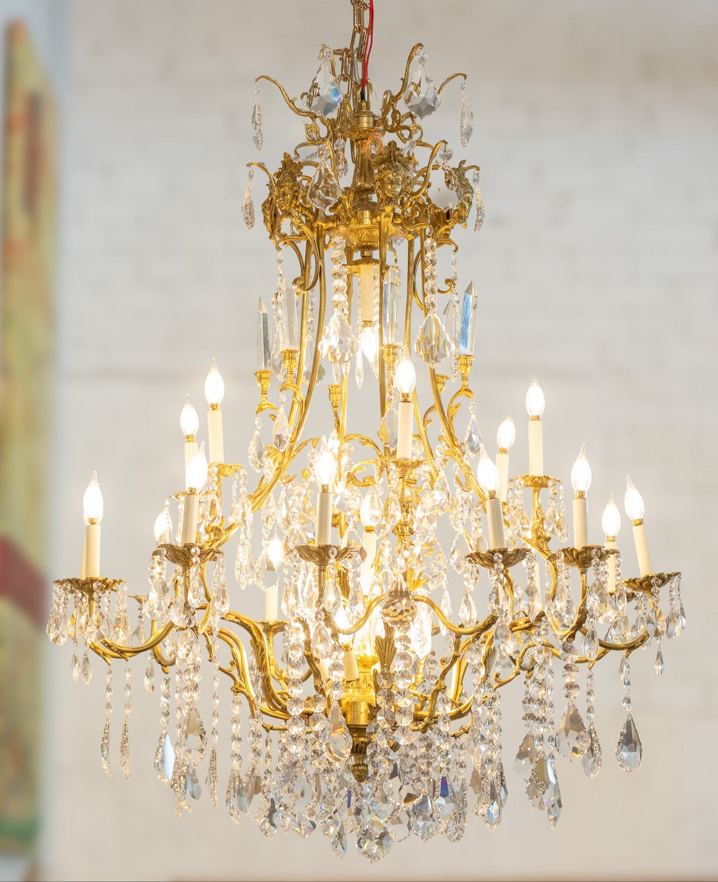 Louis XV Gilded Brass & Crystal Candelabra Chandelier