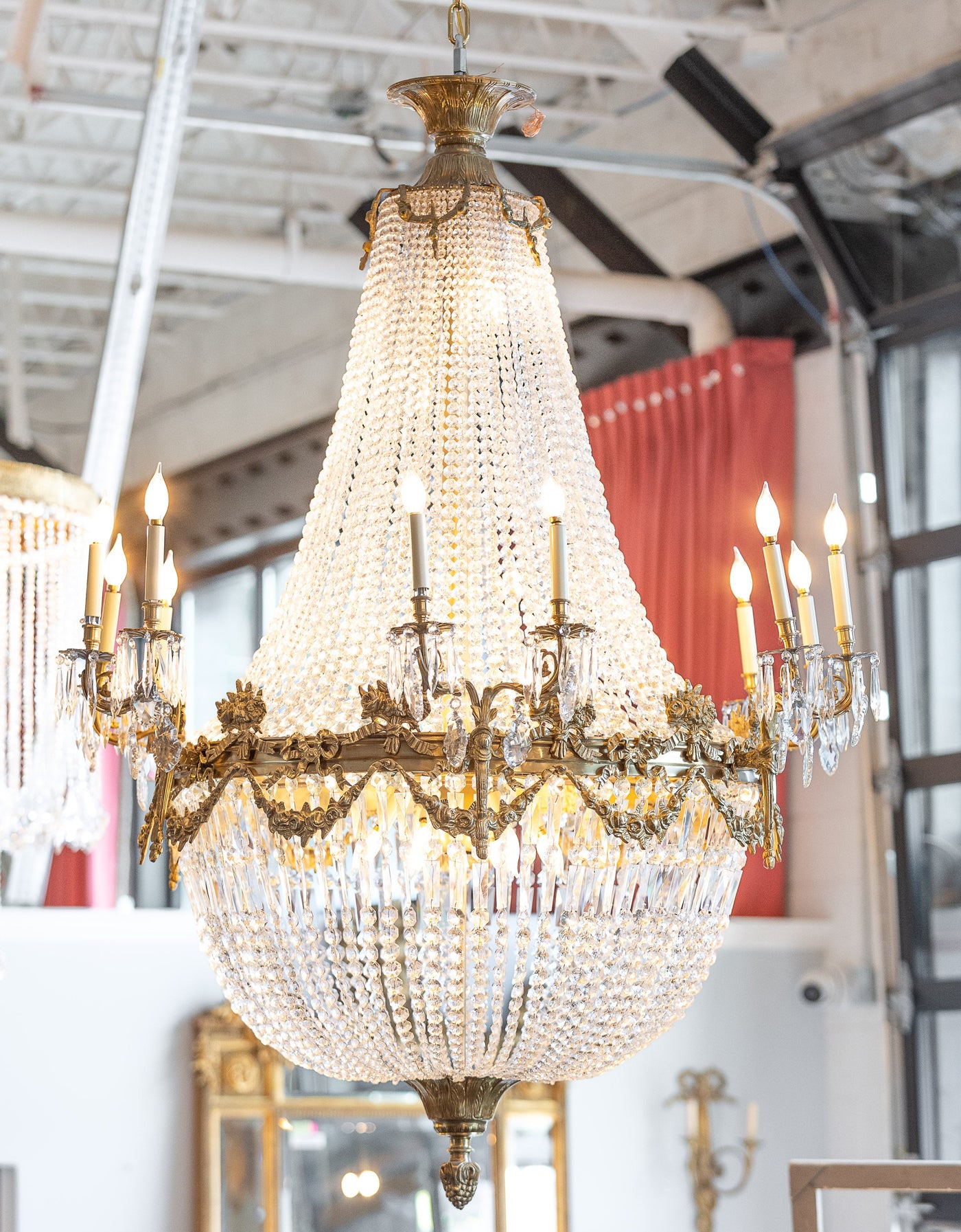 Grand Ornate Gilded Empire Crystal Chandelier – Draped Beading