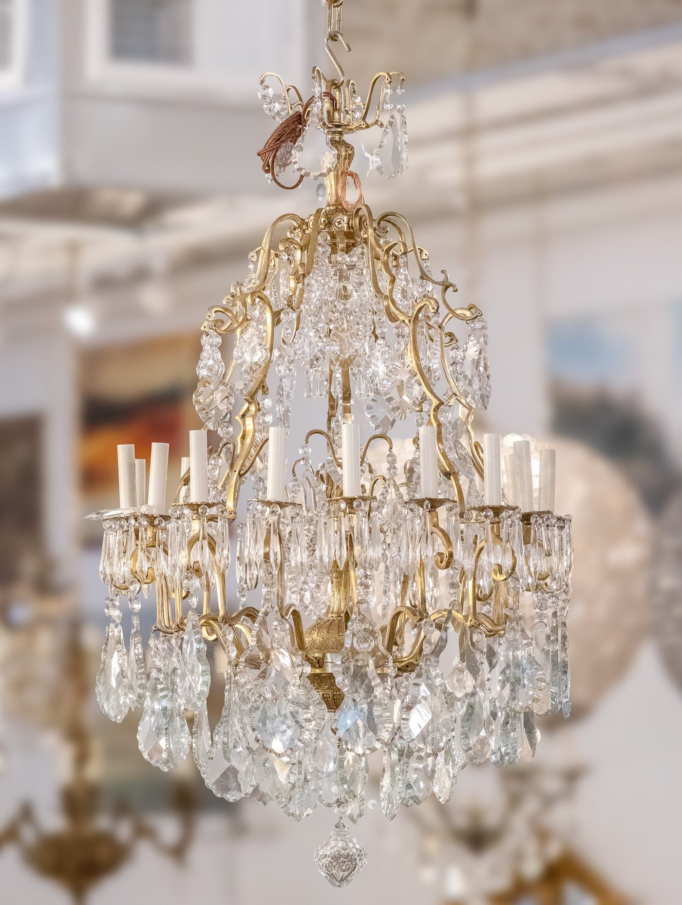 French Candelabra Gilded Cage Chandelier – Swarovski Crystal Prisms