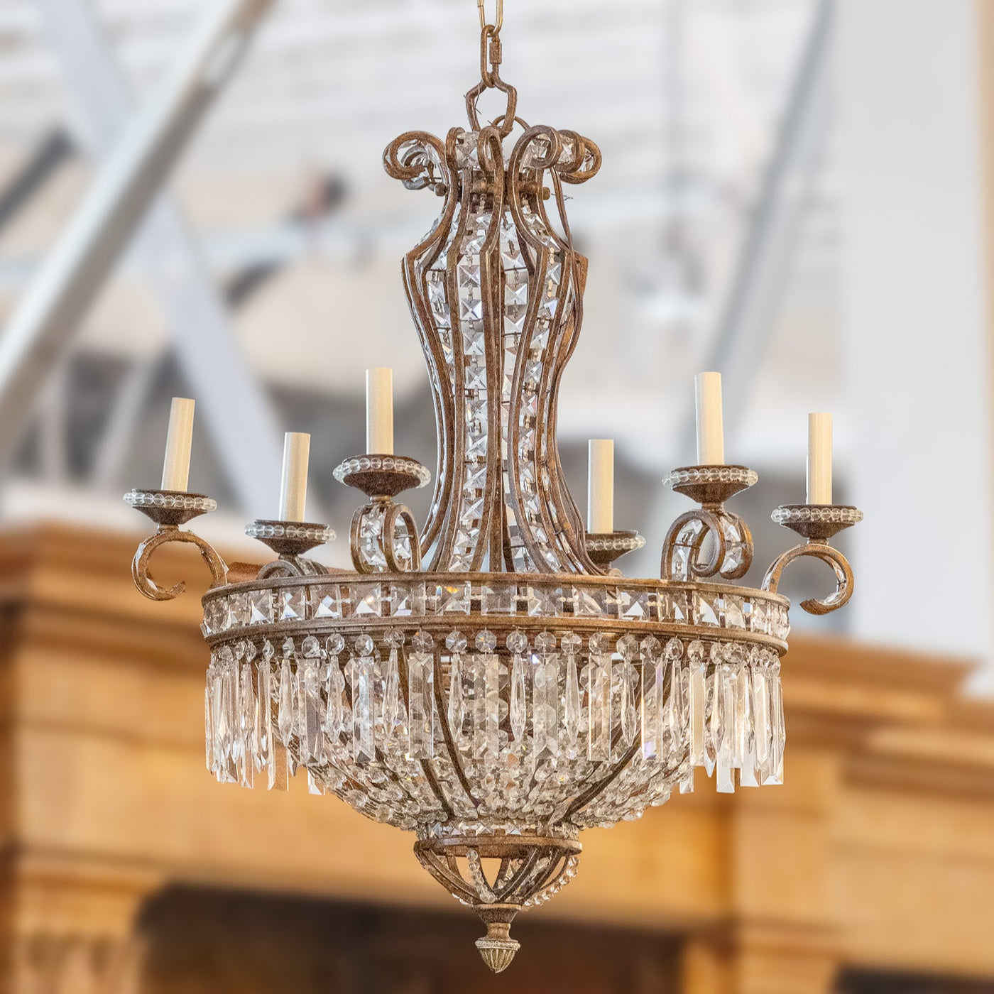 Empire Basket Chandelier – Brass Frame with Crystal Beading