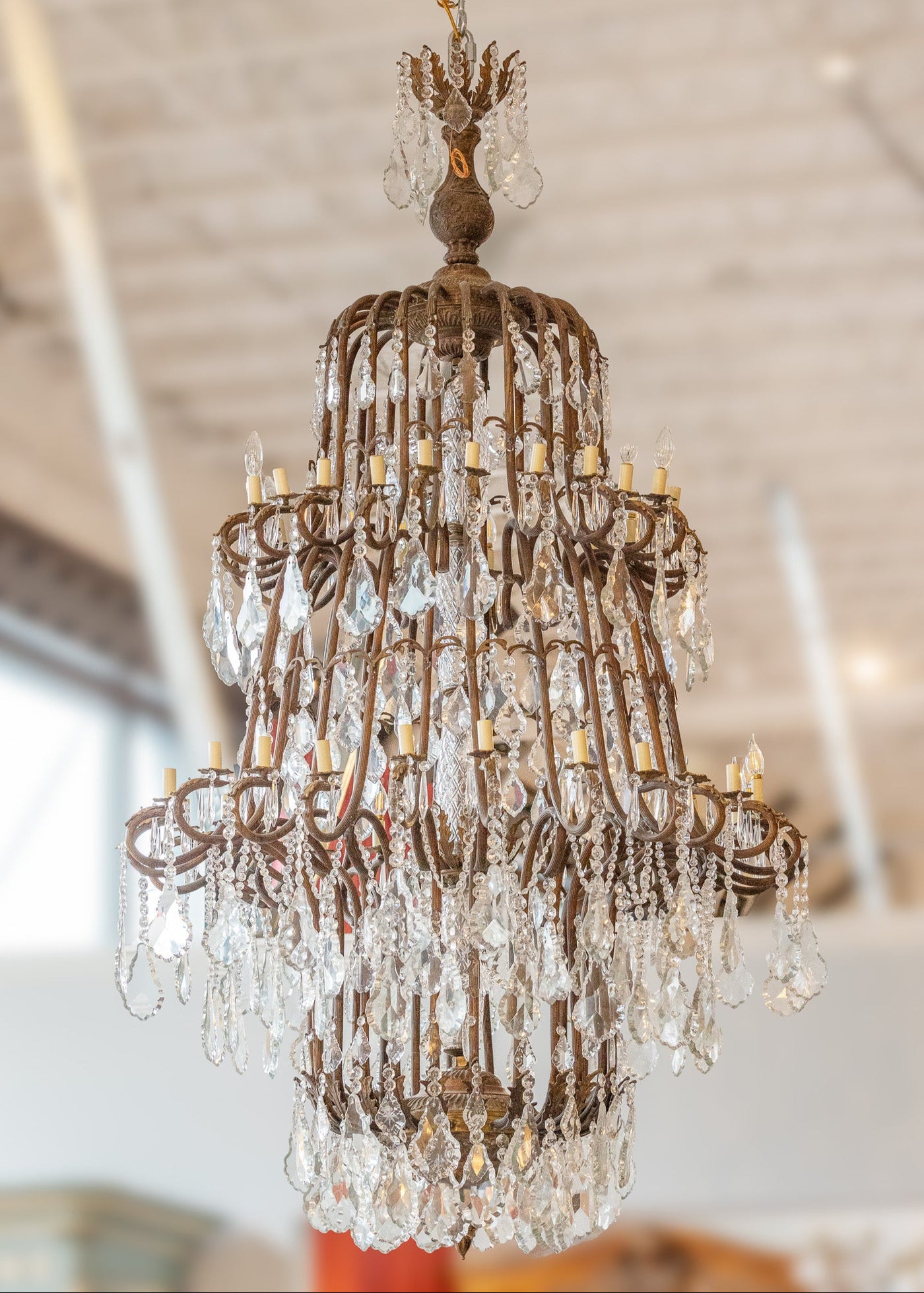 French Empire Candelabra Chandelier – Brass Frame & Beaded Crystal Drops