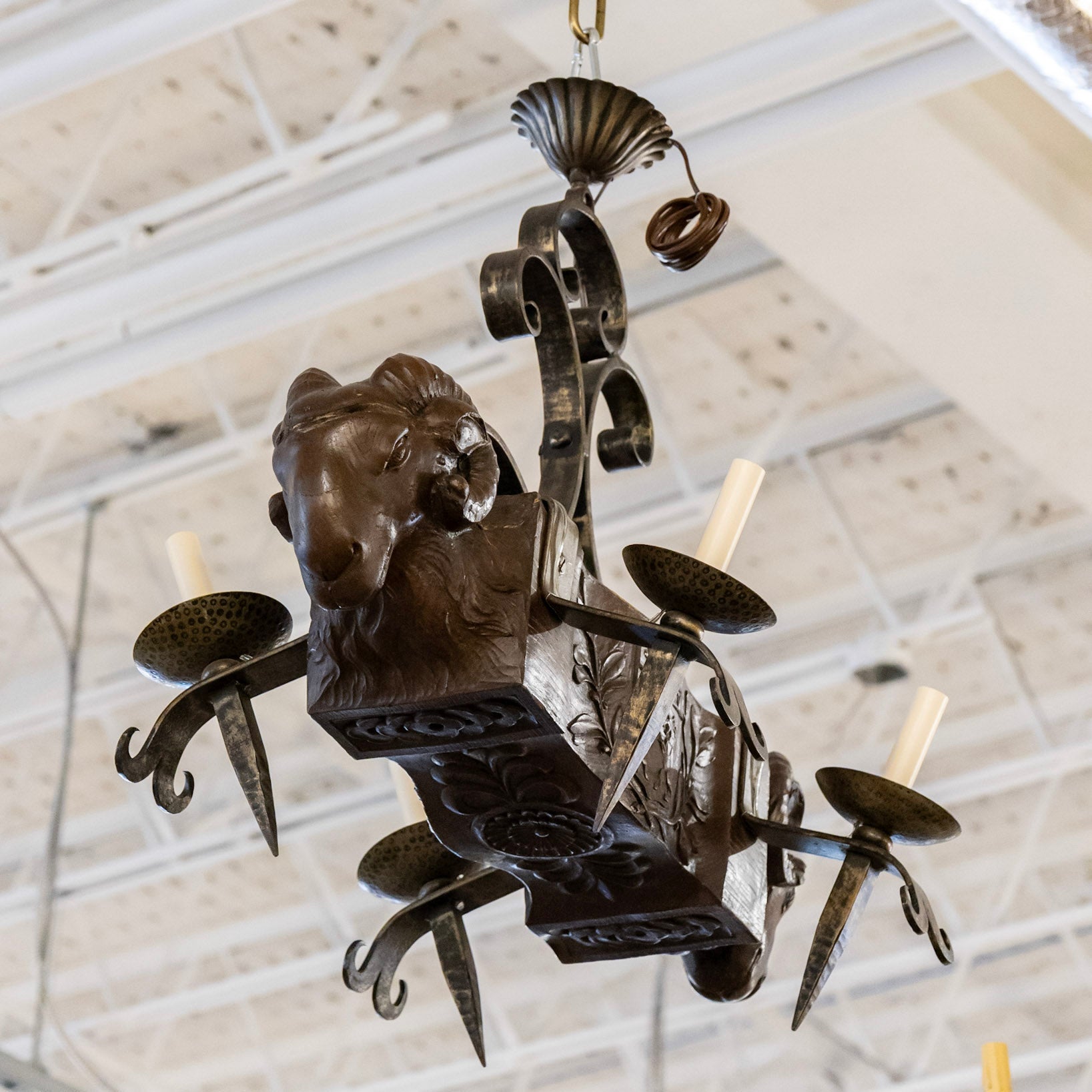 Petite French Iron Ram Head Chandelier – Le Chateau