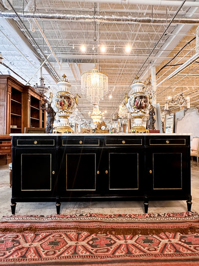 Black Lacquered Louis XVI Sideboard with White Marble