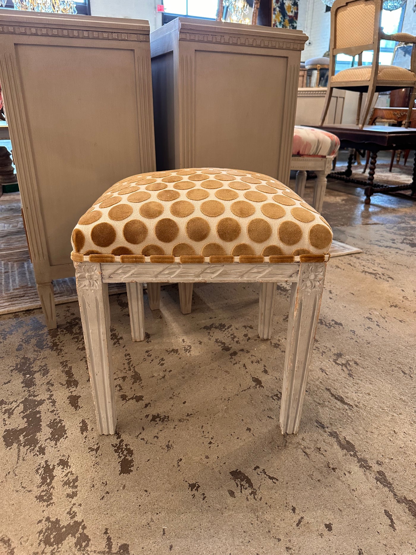 Louis XVI Small Gold Polka Dot Stool