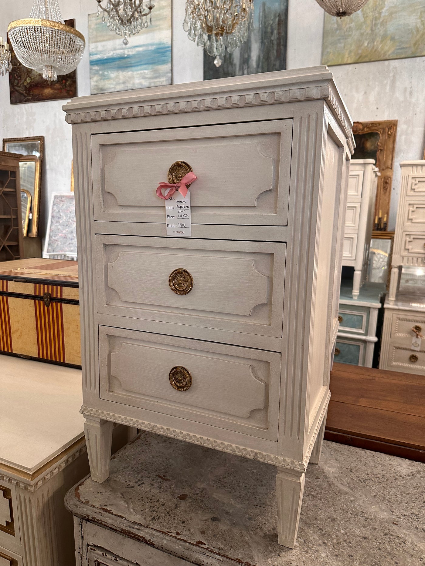 Swedish Nightstand with Curved Block Drawer Detail | Le Chateau | European Luxury Furniture in Atlanta