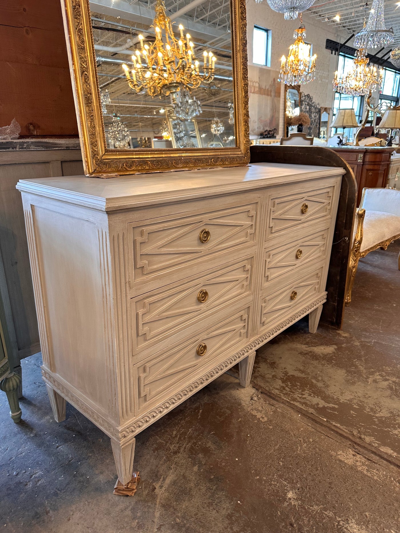 Antique Swedish 6 Drawer Dresser with Diamond Front