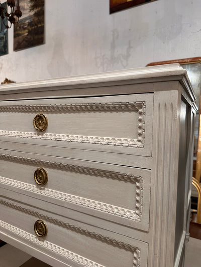 Swedish Nightstand with Beaded Drawers and Fluted Legs