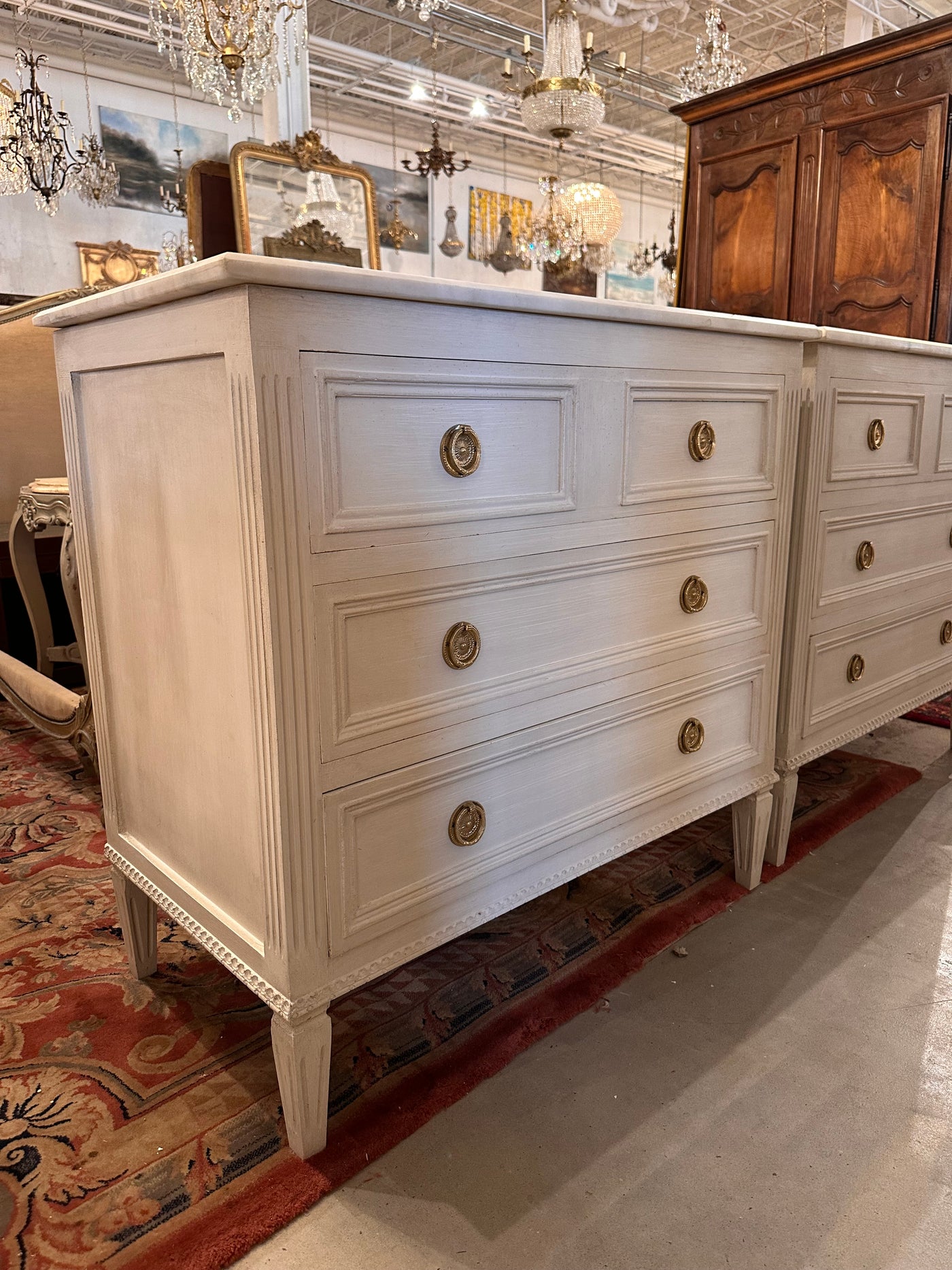 Swedish Nightstand with Rounded Trim & Marble Top