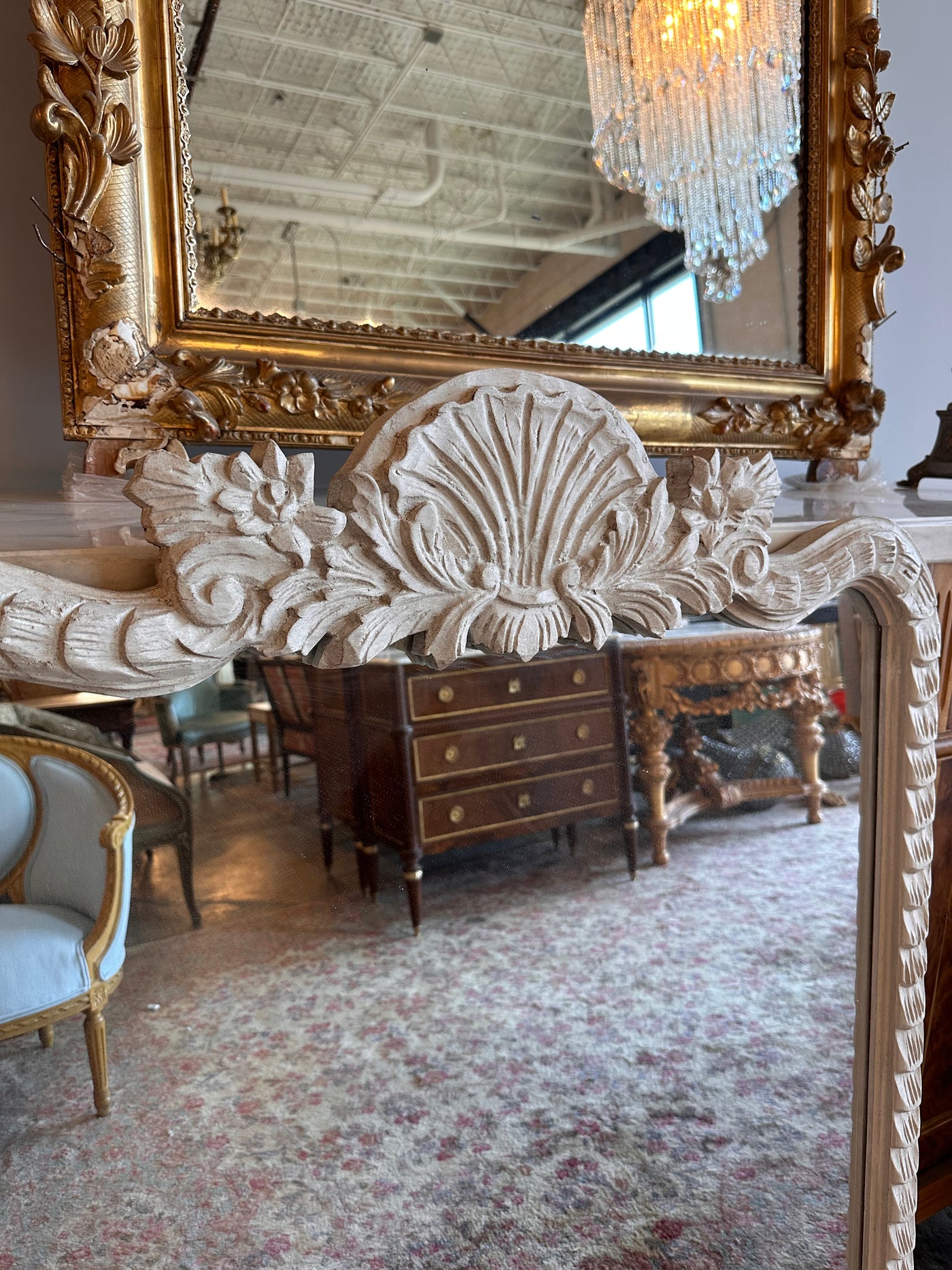 French Carved Mirror with White Finish