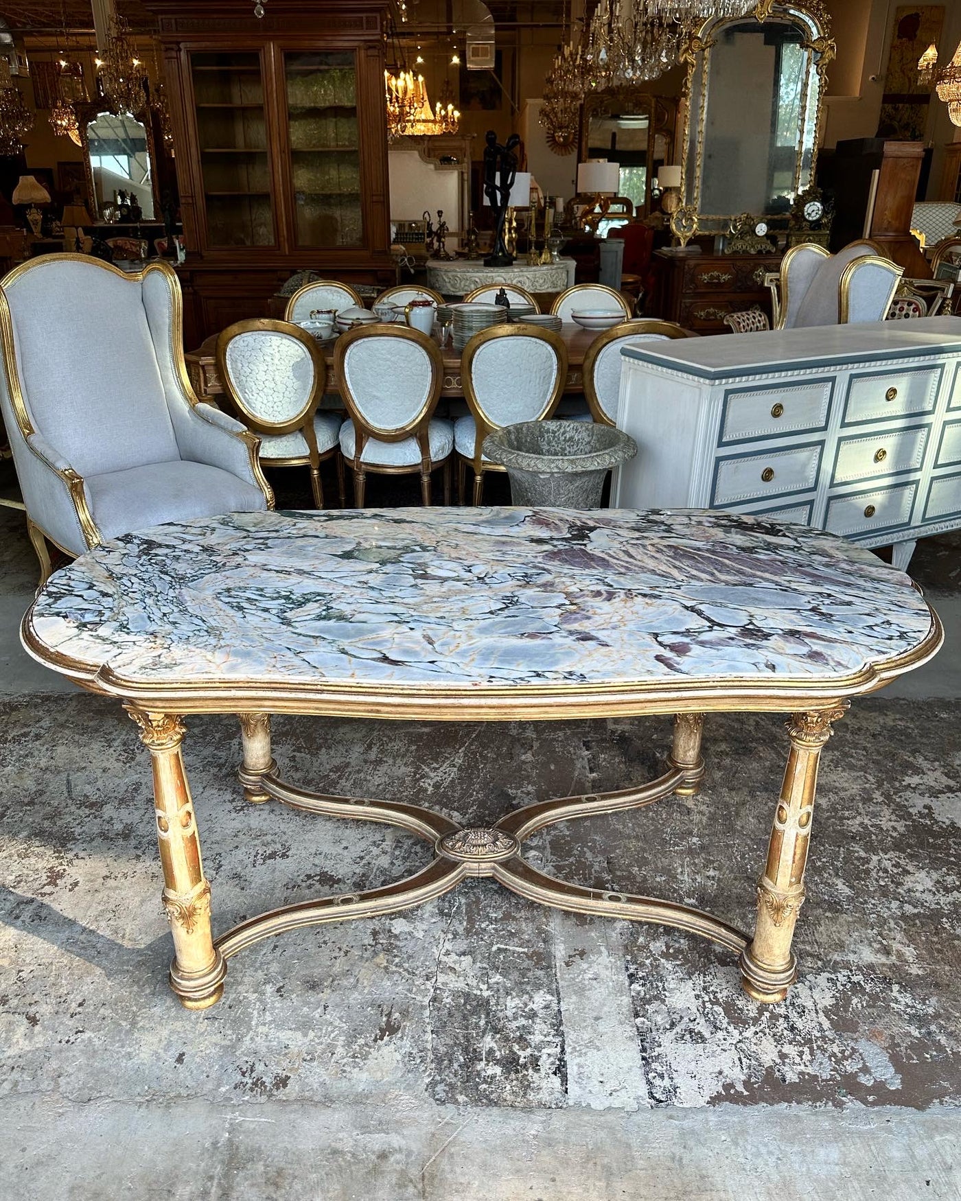 Antique French 17th Century Marble Top Center Table