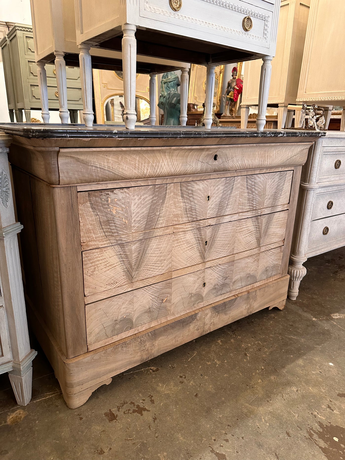 Louis Philippe Burl Wood Chest with Black Marble Top