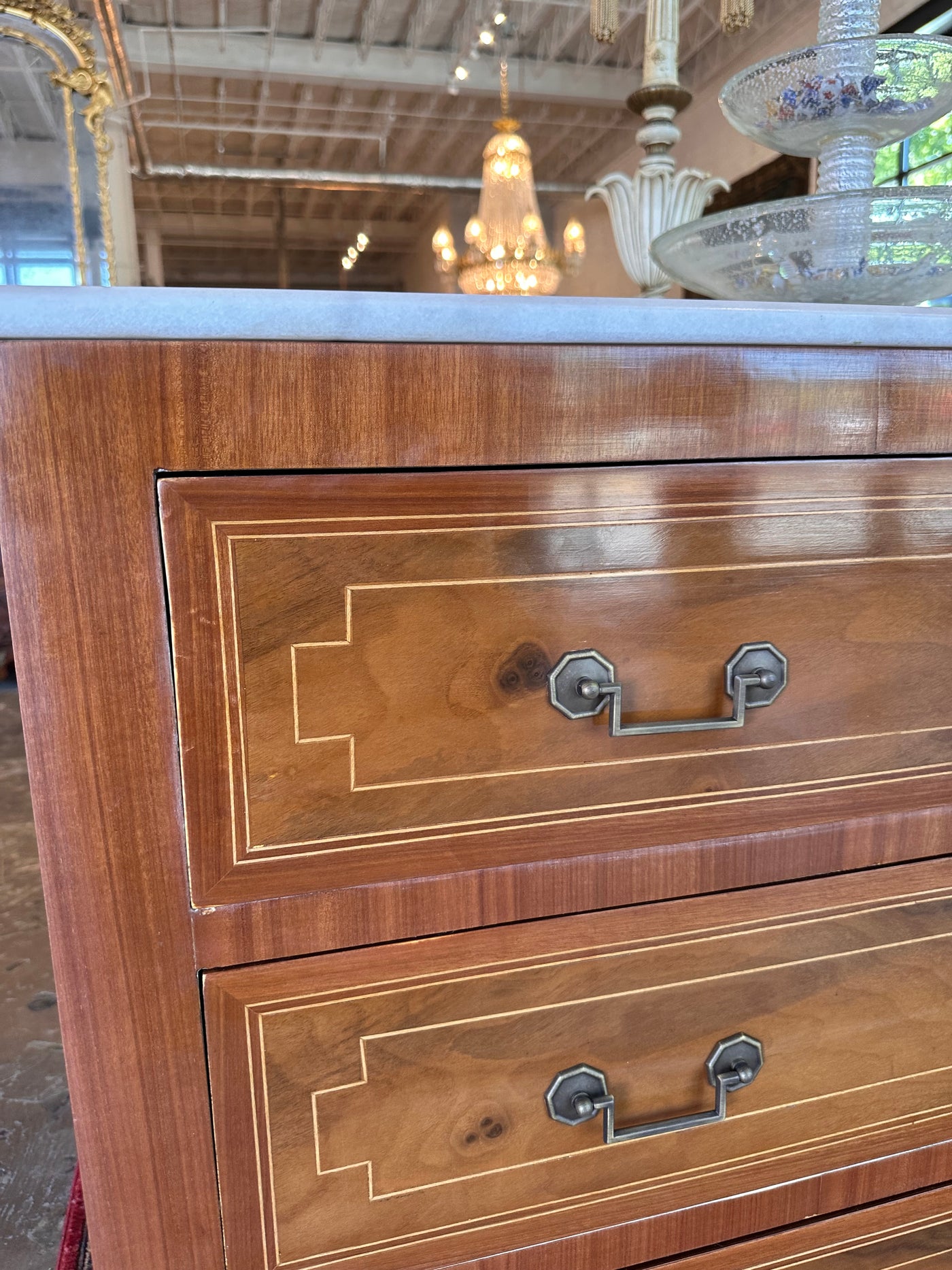 Marble Top Burl Wood Chest of Drawers