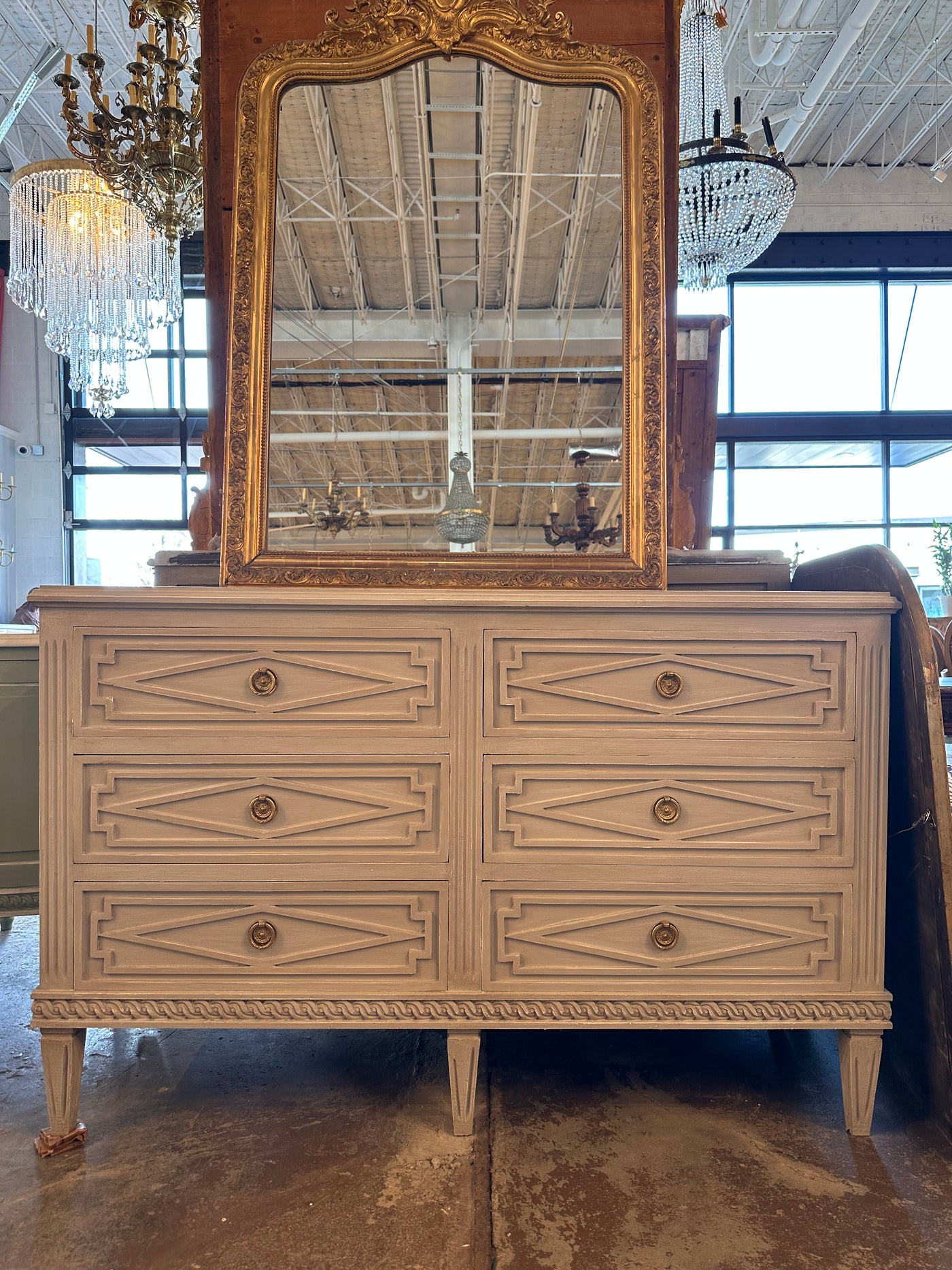 Antique Swedish 6 Drawer Dresser with Diamond Front