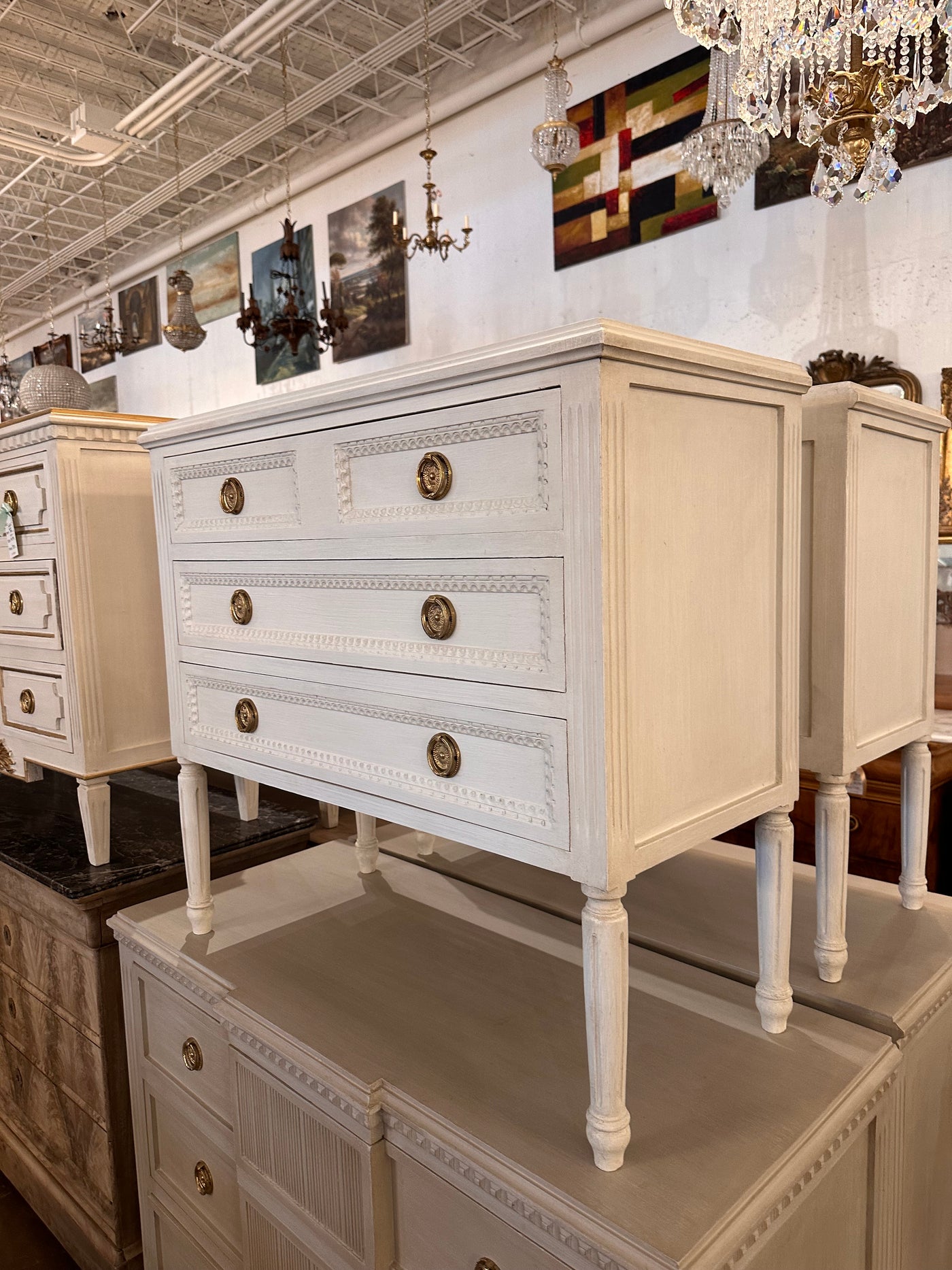 White Swedish Long Leg Nightstand | Le Chateau | European Luxury Furniture in Atlanta