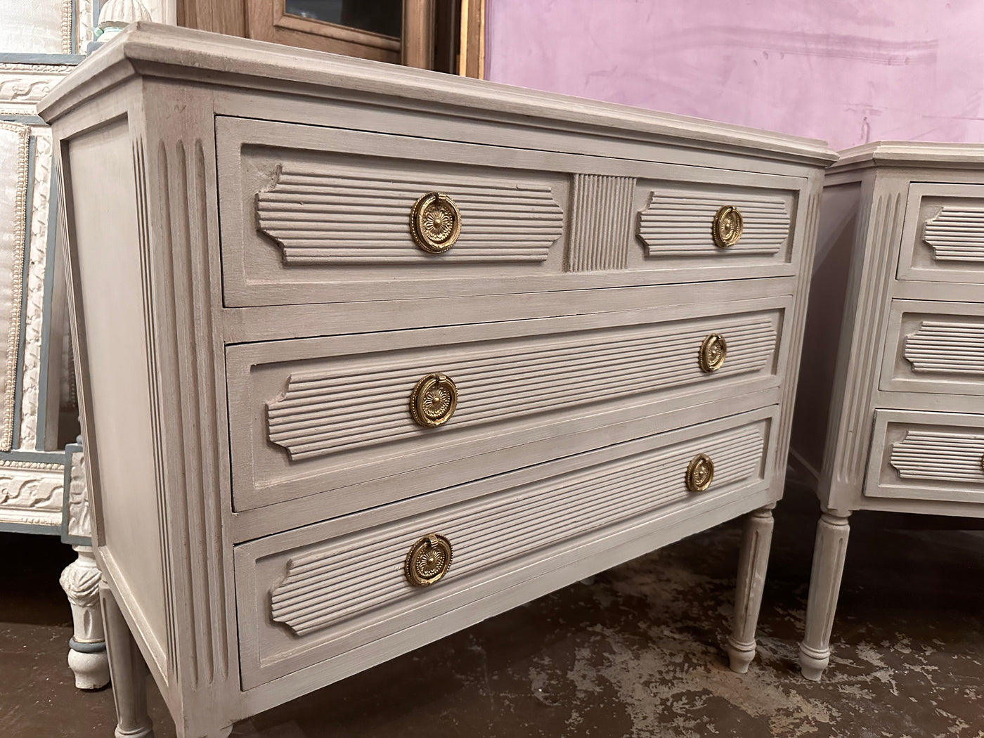 Gray Swedish Chest with Reeded Details