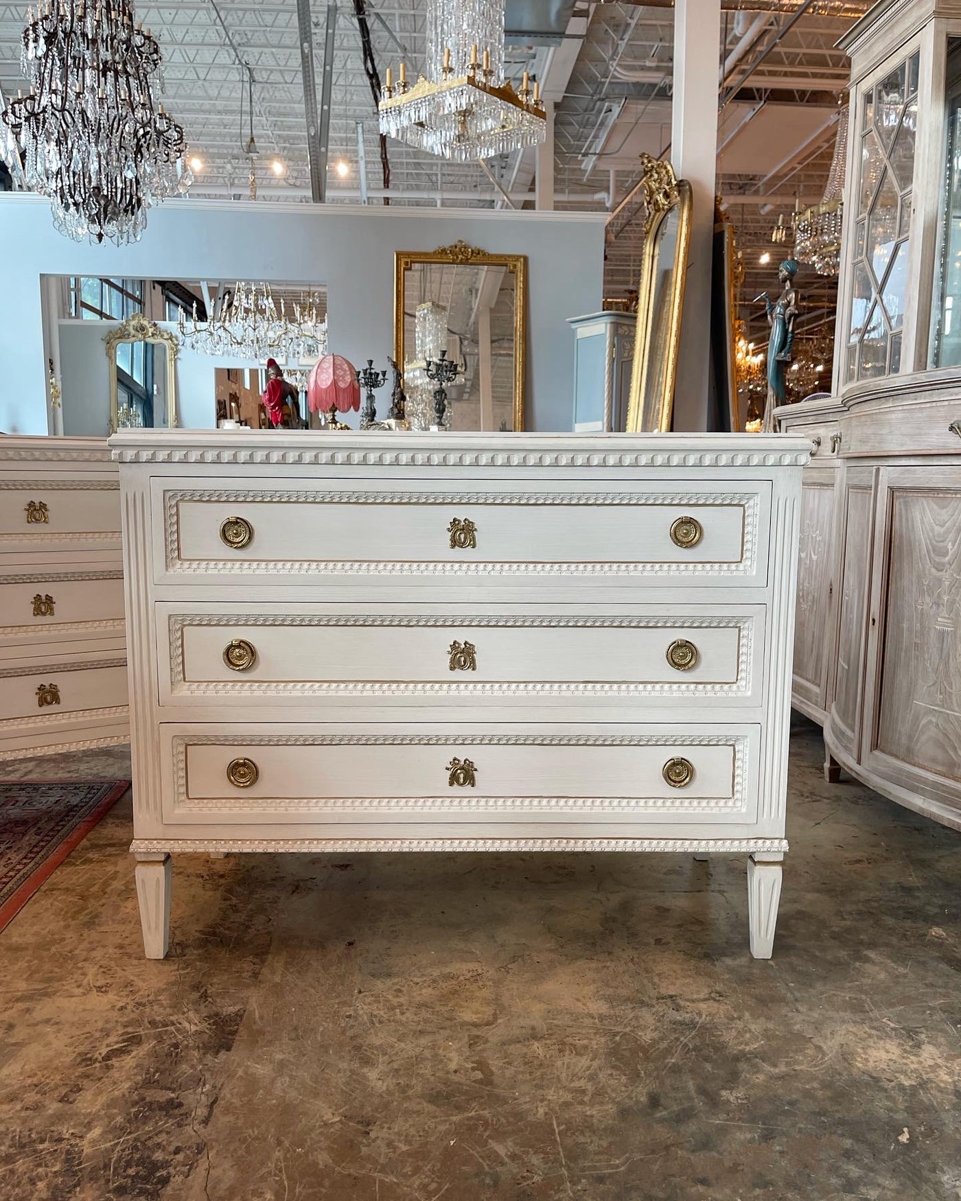 Swedish Beaded Front Chest with Escutcheon on Drawers | Le Chateau | European Luxury Furniture in Atlanta