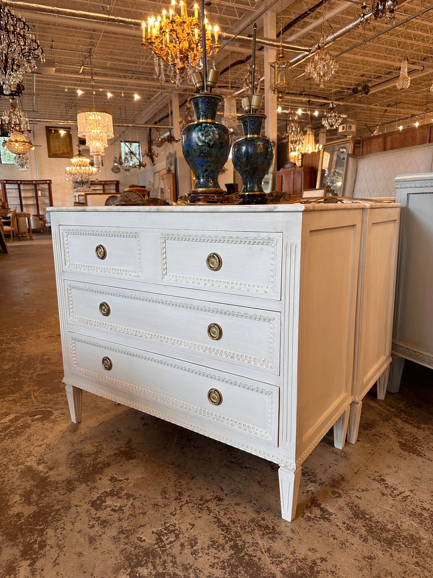 Swedish Beaded Front Marble Top Chest