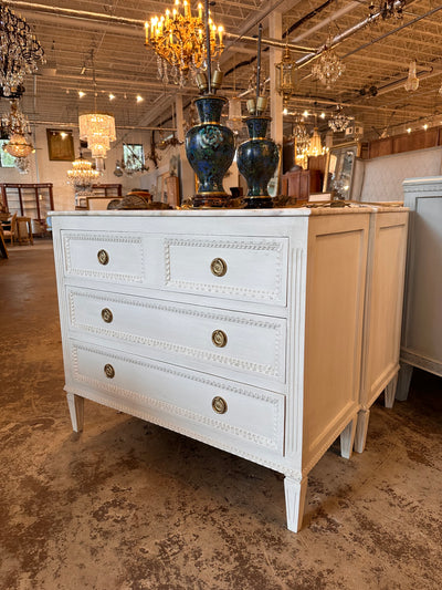 Swedish Beaded Front Marble Top Chest | Le Chateau | European Luxury Furniture in Atlanta