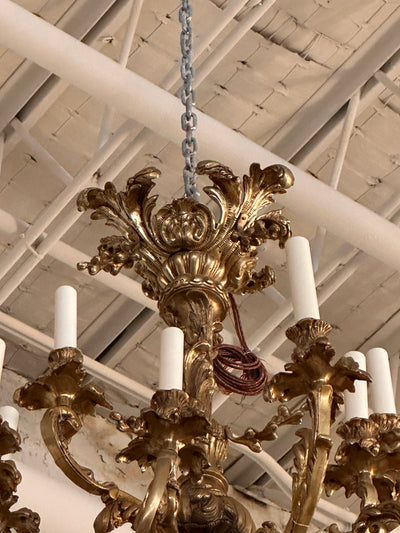 Solid Brass Chandelier with Carved Details