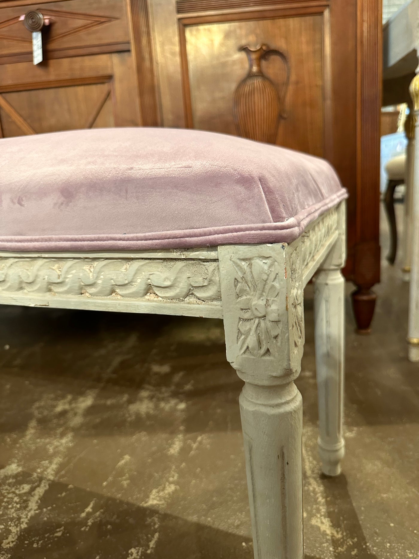 Louis XVI Purple Velvet Bench | Le Chateau | European Luxury Furniture in Atlanta