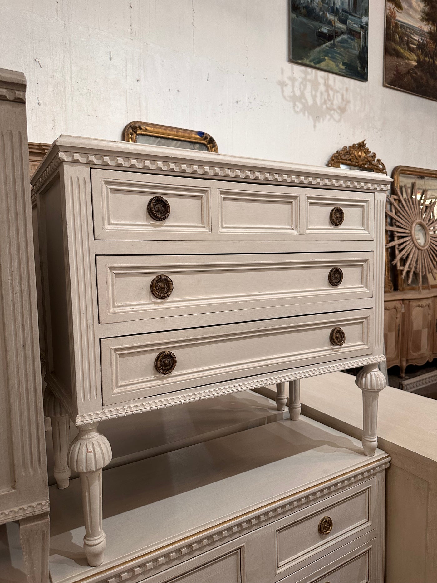 Swedish Chest With Ballerina Legs in Antique White | Le Chateau | European Luxury Furniture in Atlanta