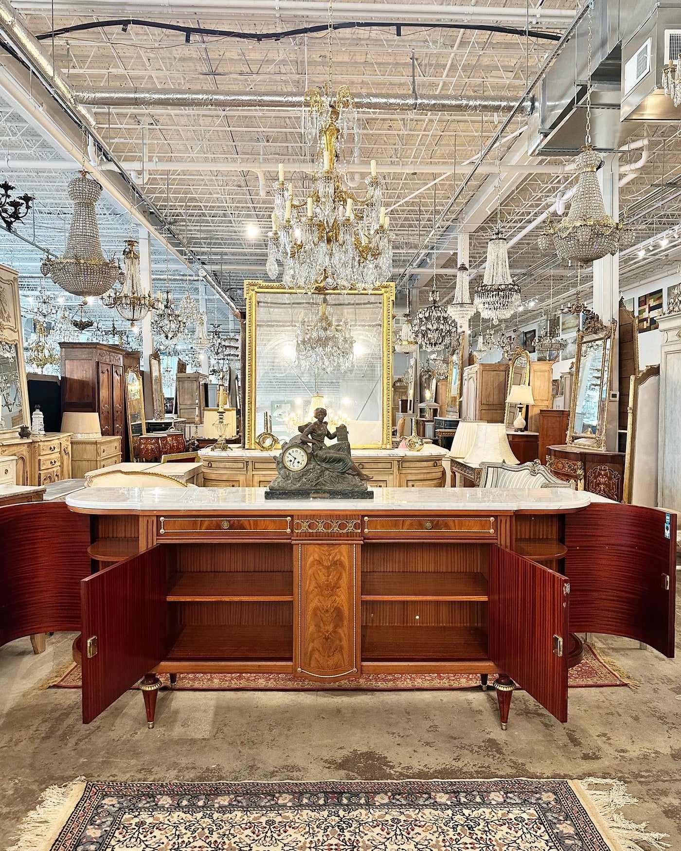 Louis XVI Marble Top Demilune Sideboard with Brass Details