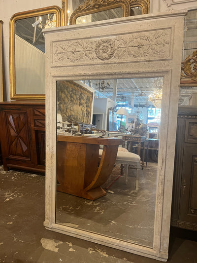 Antique French Trumeau Mirror in Distressed White from the 1800s | Le Chateau | European Luxury Furniture in Atlanta