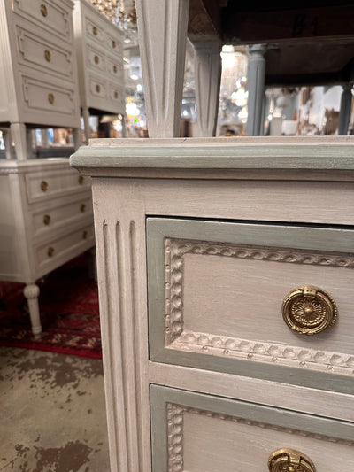 Antique Swedish Chest of Drawers in White and Blue | Le Chateau | European Luxury Furniture in Atlanta