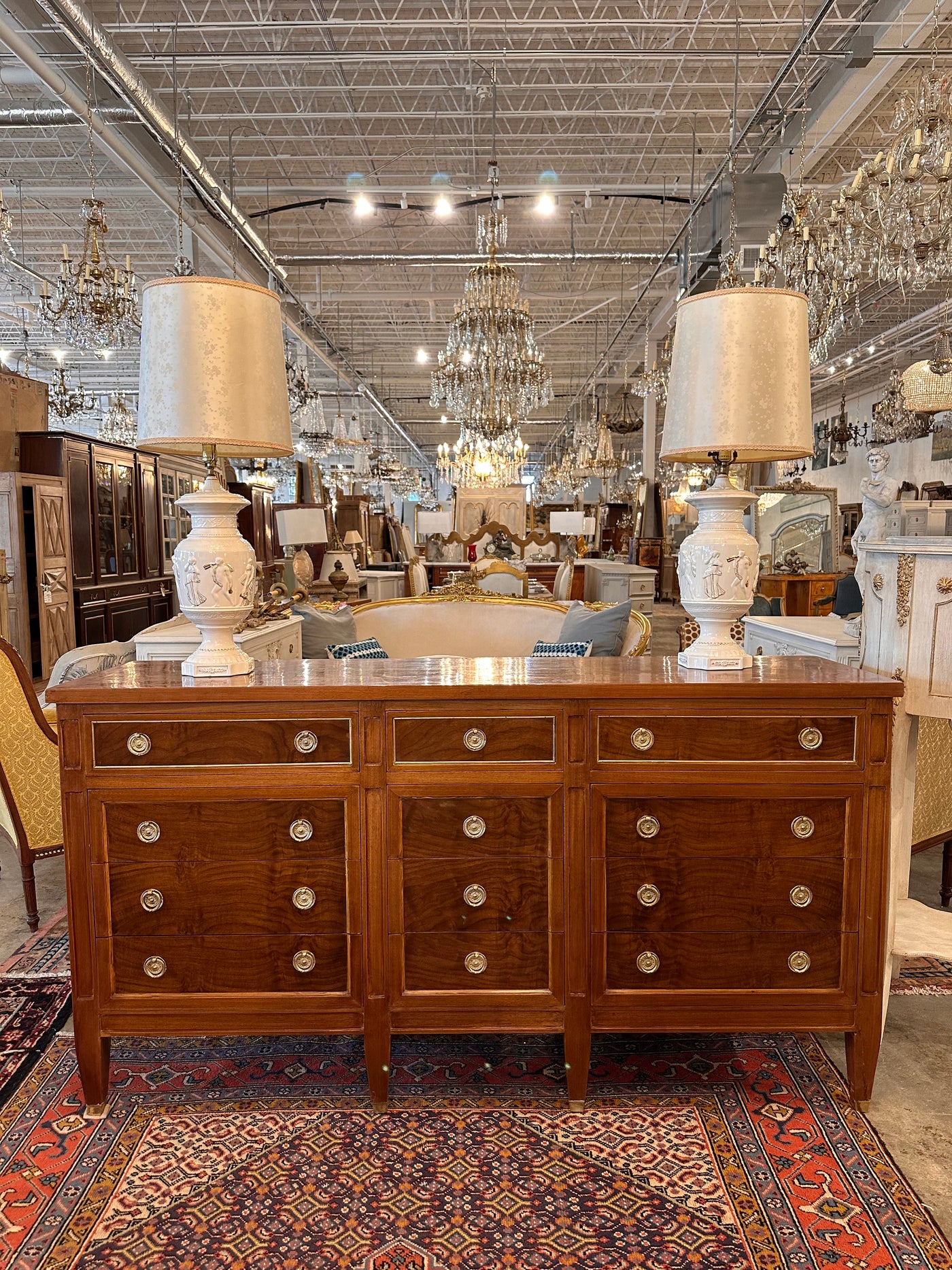 12 Drawer Dark Burl Wood Dresser