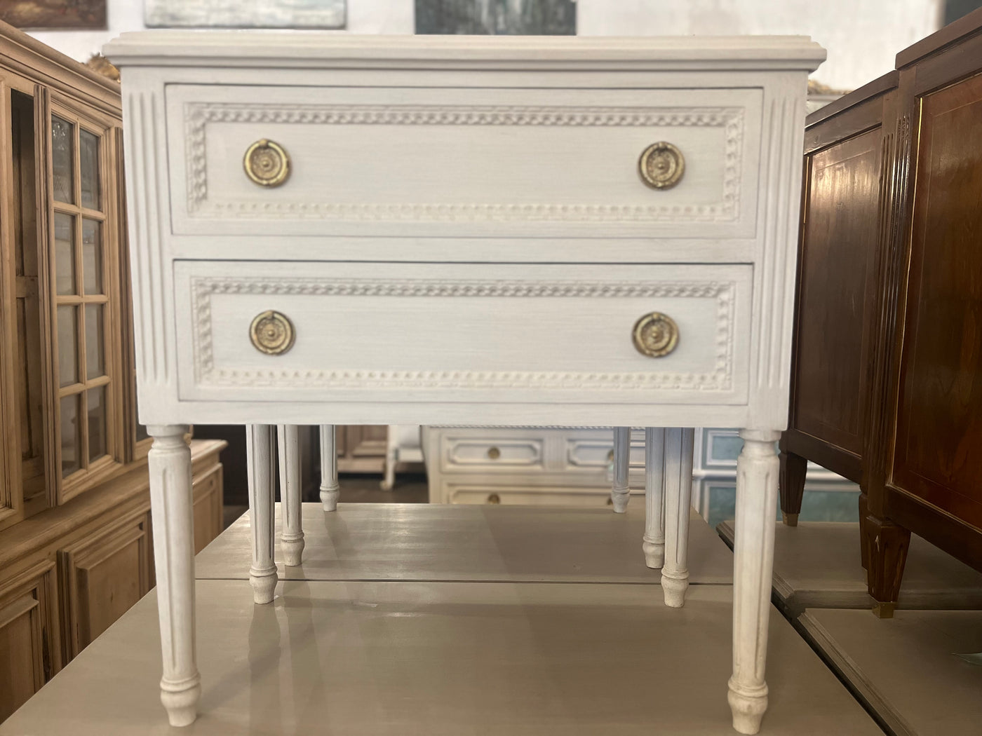 Early 1900s White 2-Drawer Swedish Nightstand | Le Chateau | European Luxury Furniture in Atlanta