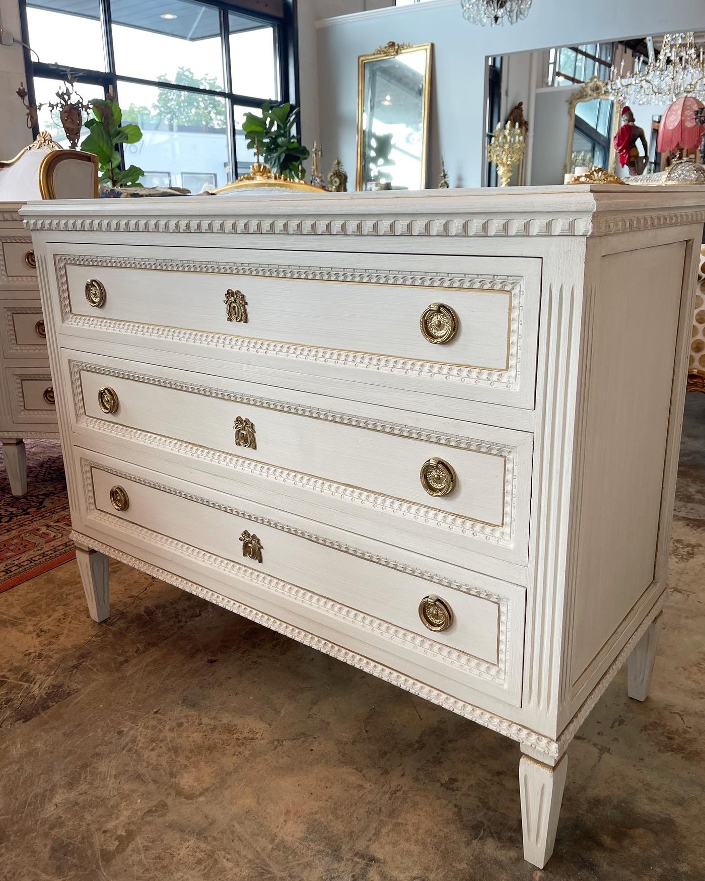 Swedish Beaded Front Chest with Escutcheon on Drawers | Le Chateau | European Luxury Furniture in Atlanta