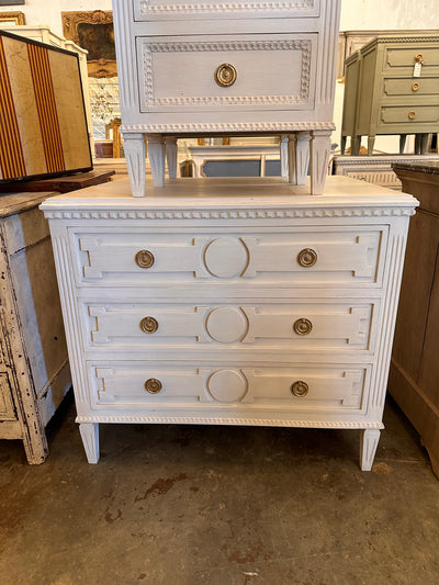 Swedish Chest with Circle Carving & Block Detail | Le Chateau | European Luxury Furniture in Atlanta