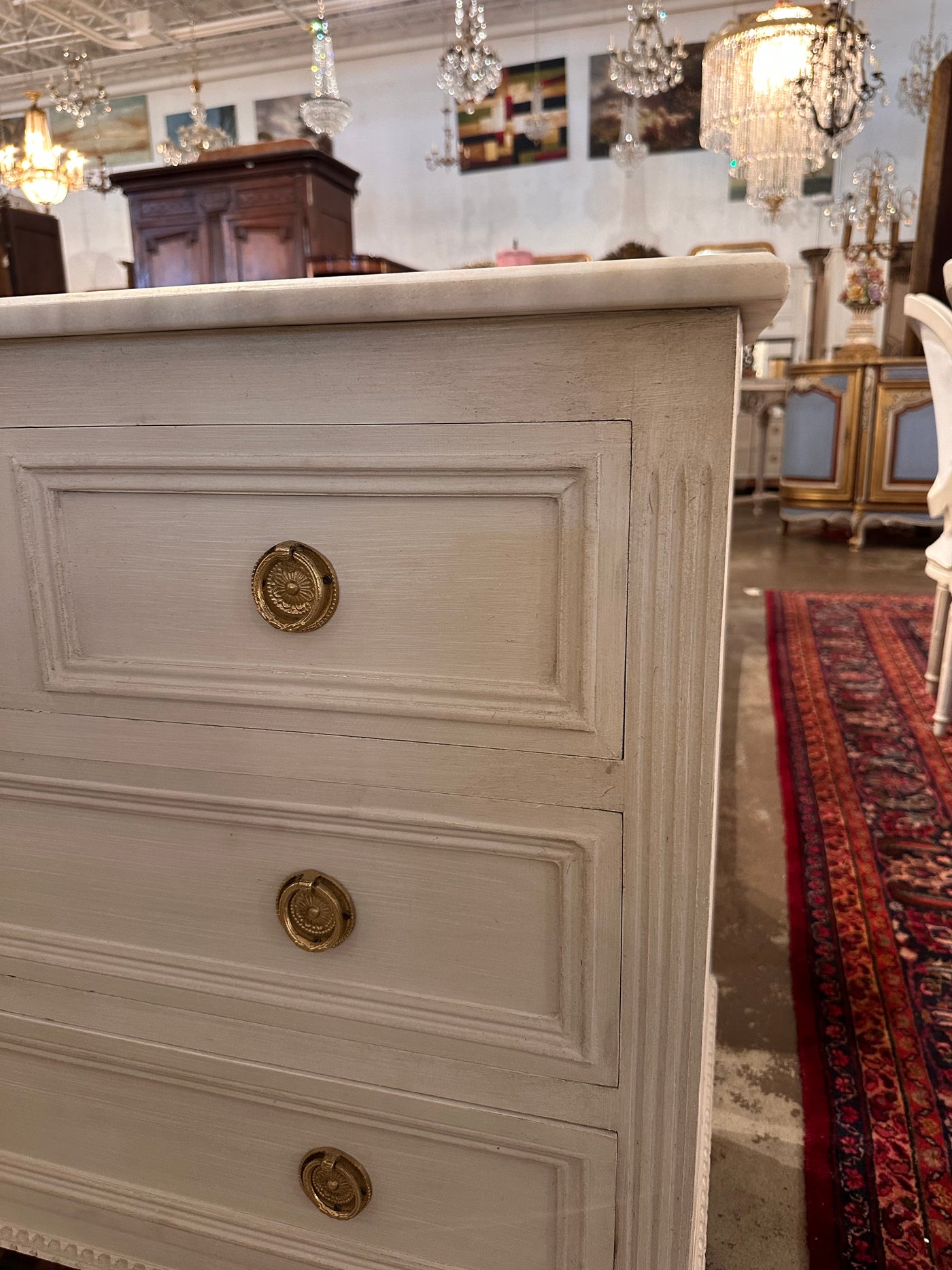 Swedish Nightstand with Rounded Trim & Marble Top | Le Chateau | European Luxury Furniture in Atlanta