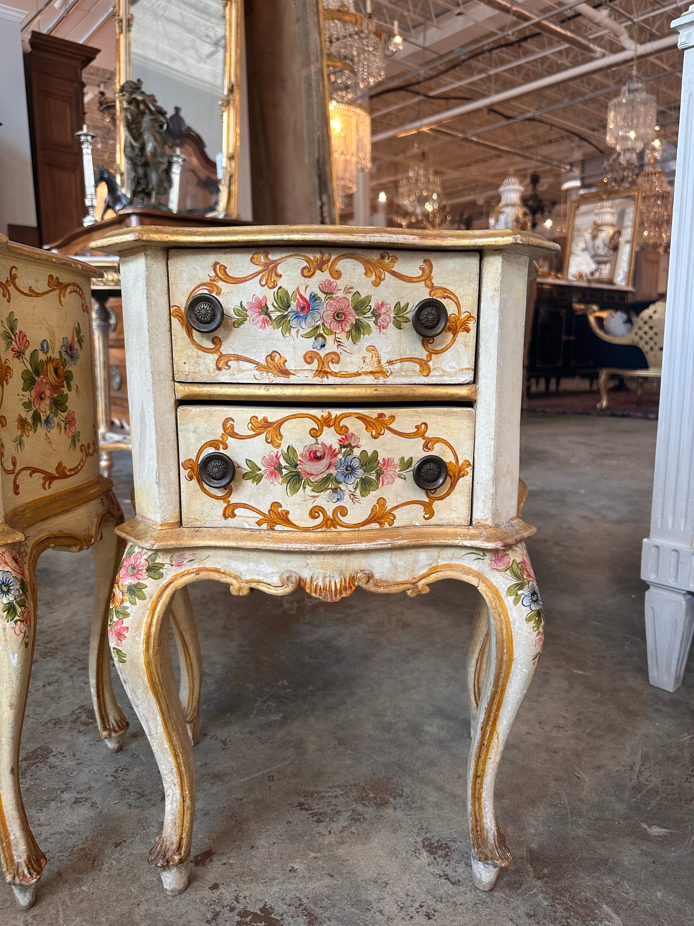 Pair of Small Hand-Painted Antique French Side Tables | Le Chateau | European Luxury Furniture in Atlanta