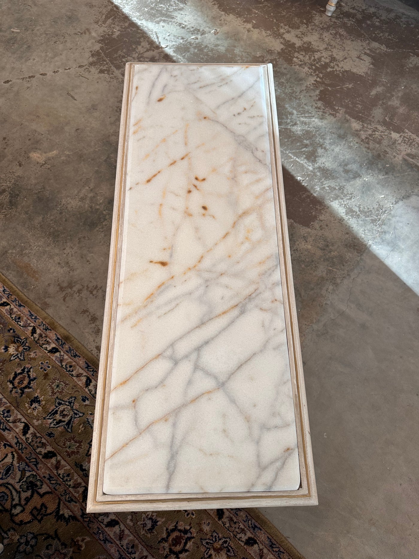 French Louis XVI Marble Top Console with Carved Details | Le Chateau | European Luxury Furniture in Atlanta