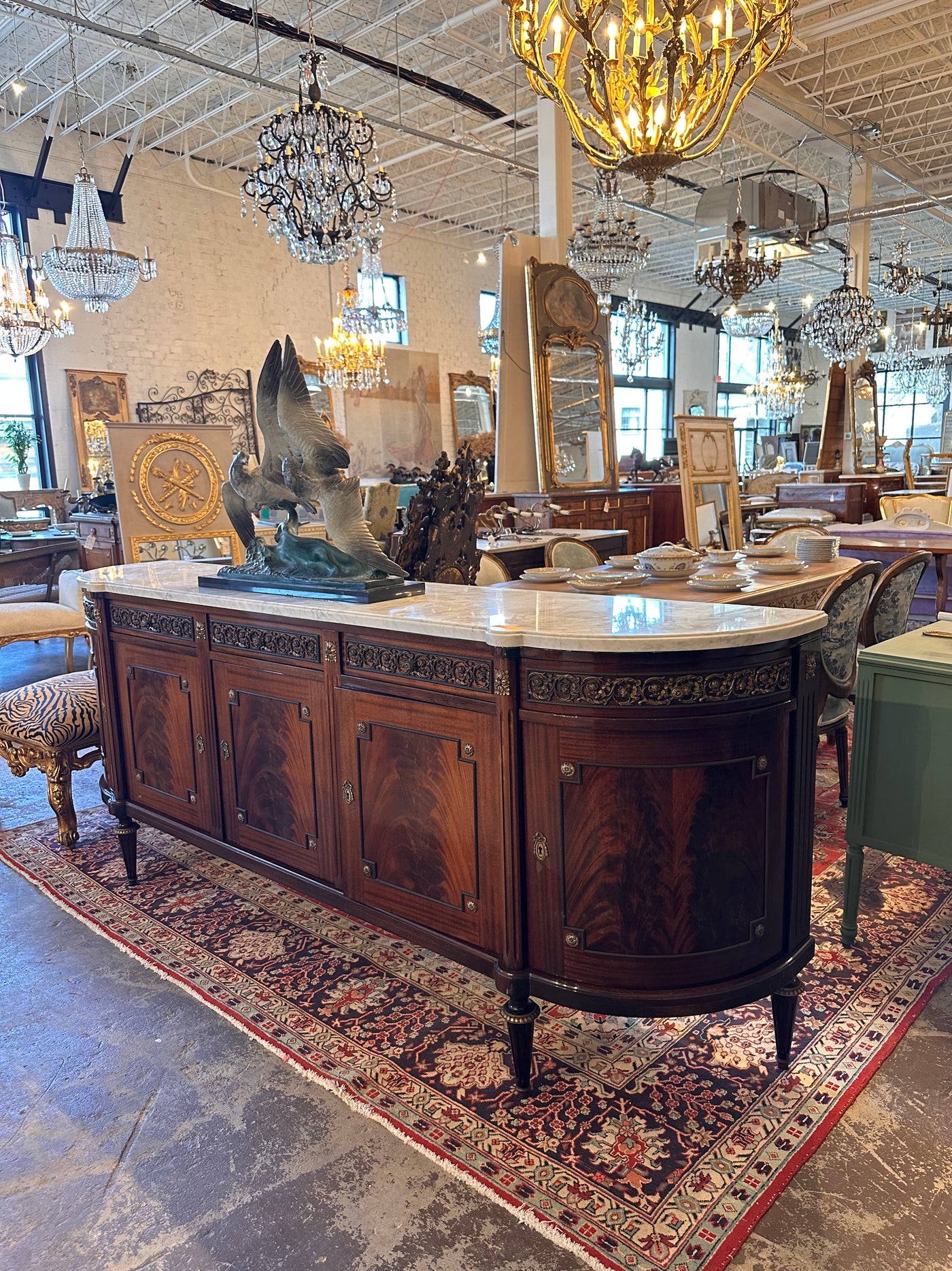 Antique French Louis XVI Demilune Sideboard with Carrara Marble Top