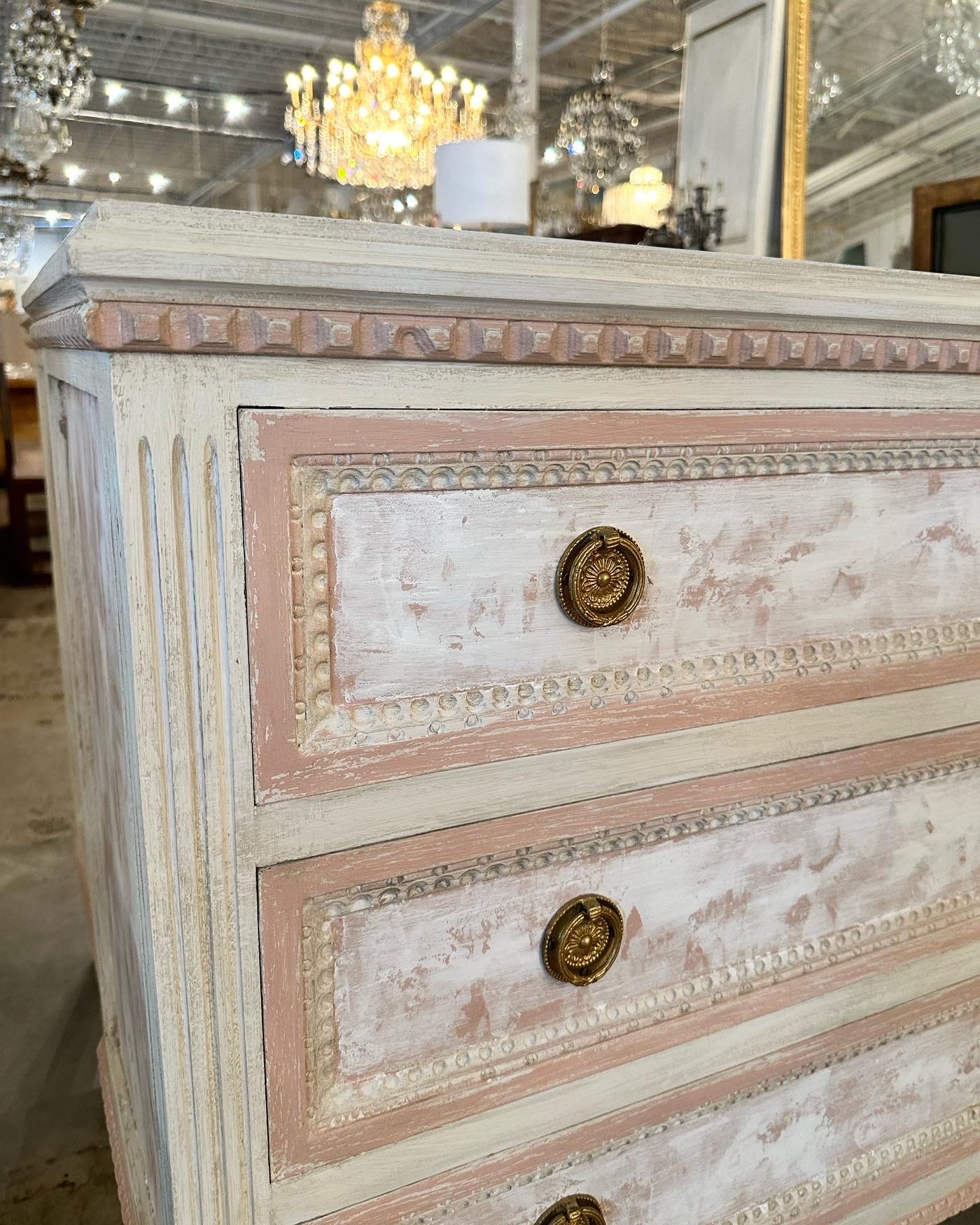 Swedish Pink & White Chest with Textured Finish