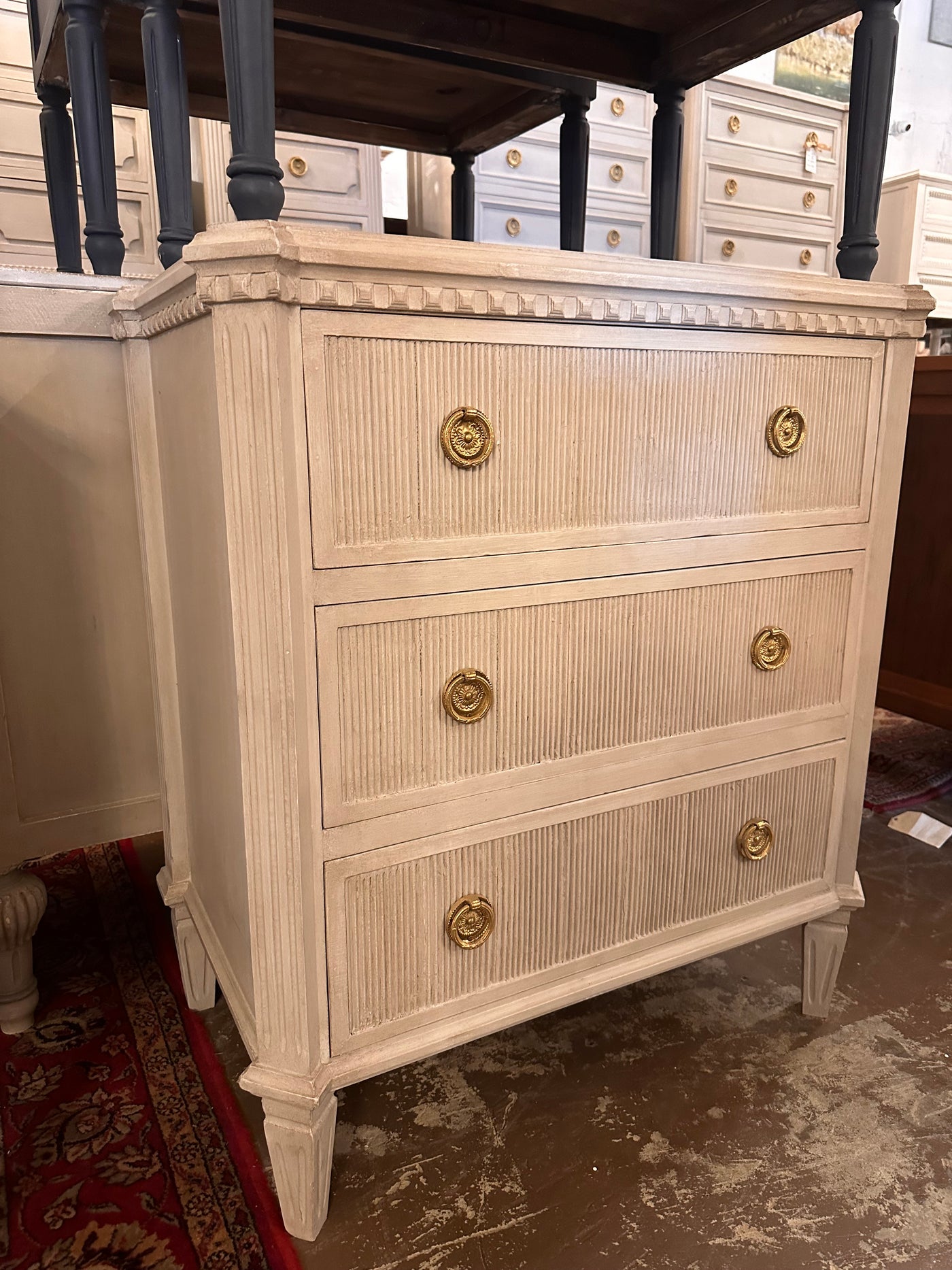 Swedish Canted Corner Nightstand with Reeded Drawers | Le Chateau | European Luxury Furniture in Atlanta