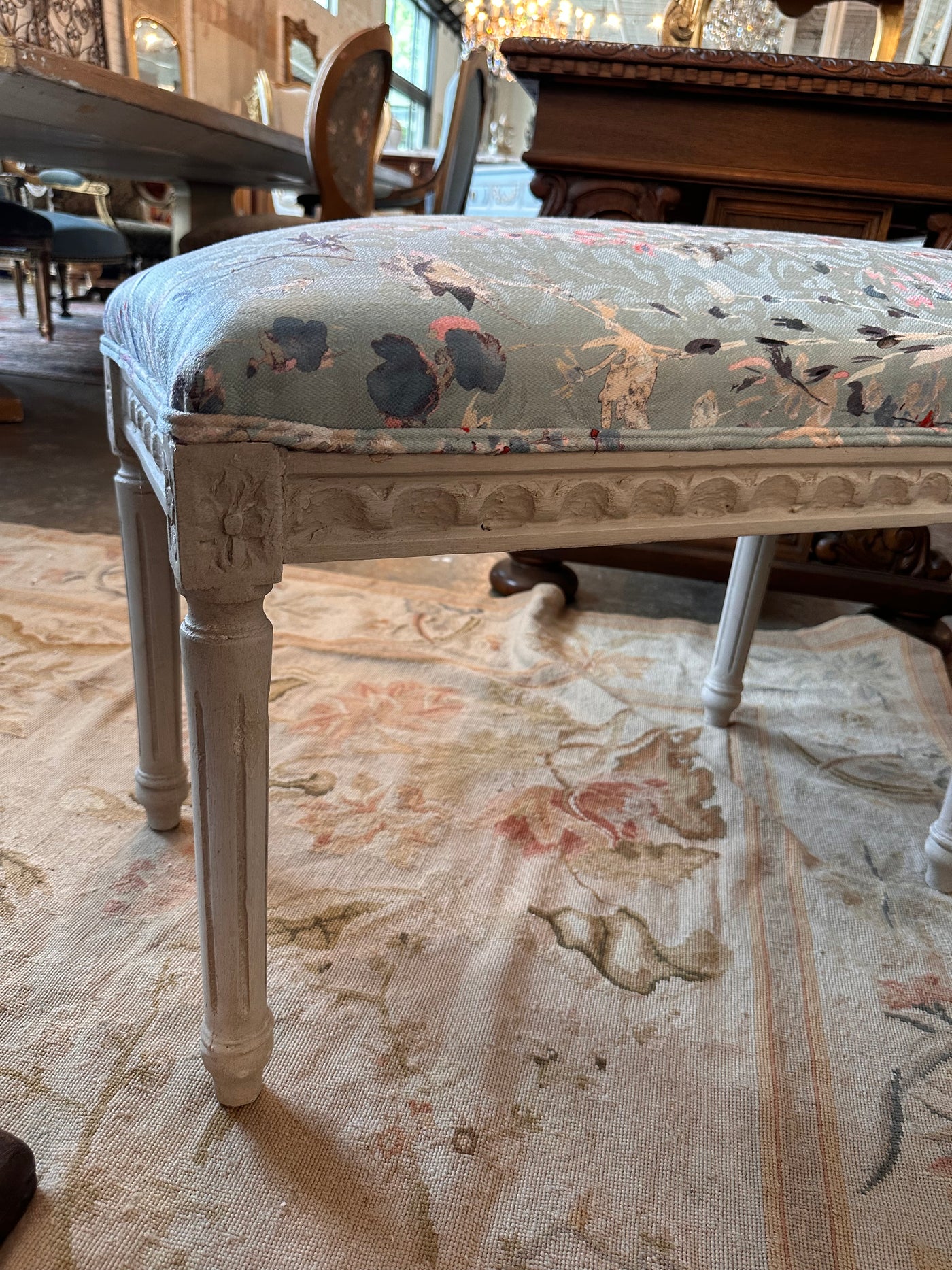 Louis XVI Bench with Blue Floral Fabric